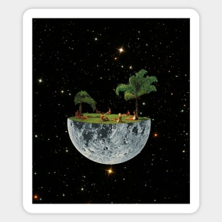 Floating Moon collage art Sticker